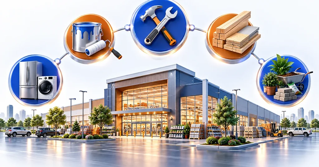 Illustration representing Home Depot as a one-stop home-improvement retail company
