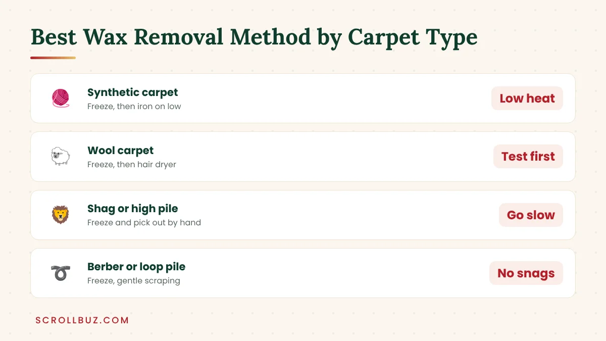 Best candle wax removal method for synthetic, wool, shag and Berber carpet