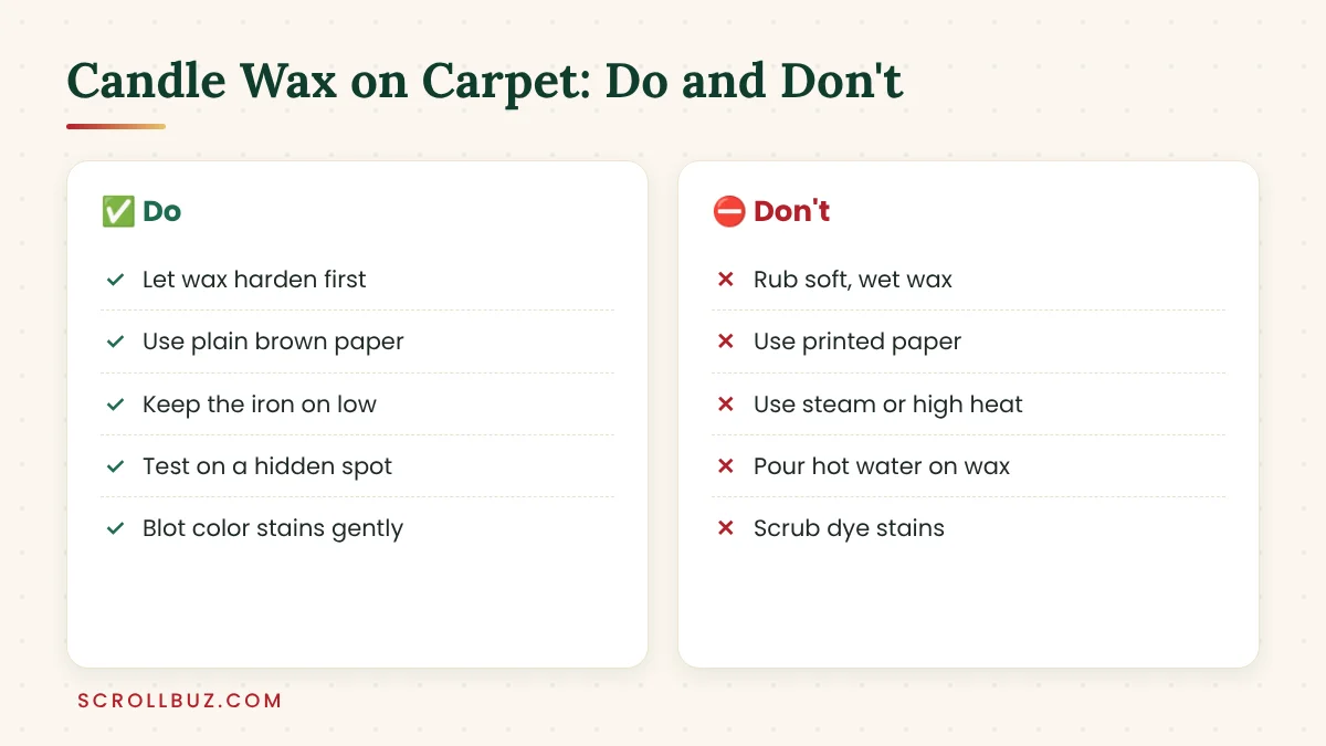 Do and don't tips for removing candle wax from carpet