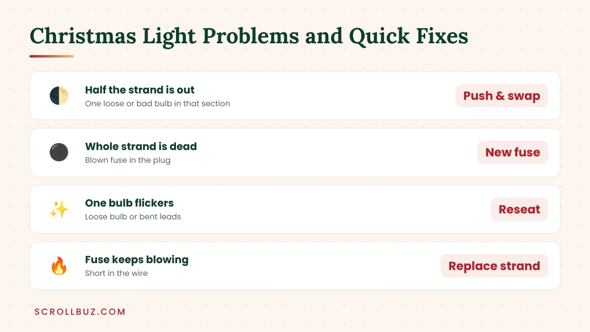 Common Christmas light problems and quick fixes for half out, dead and flickering strands