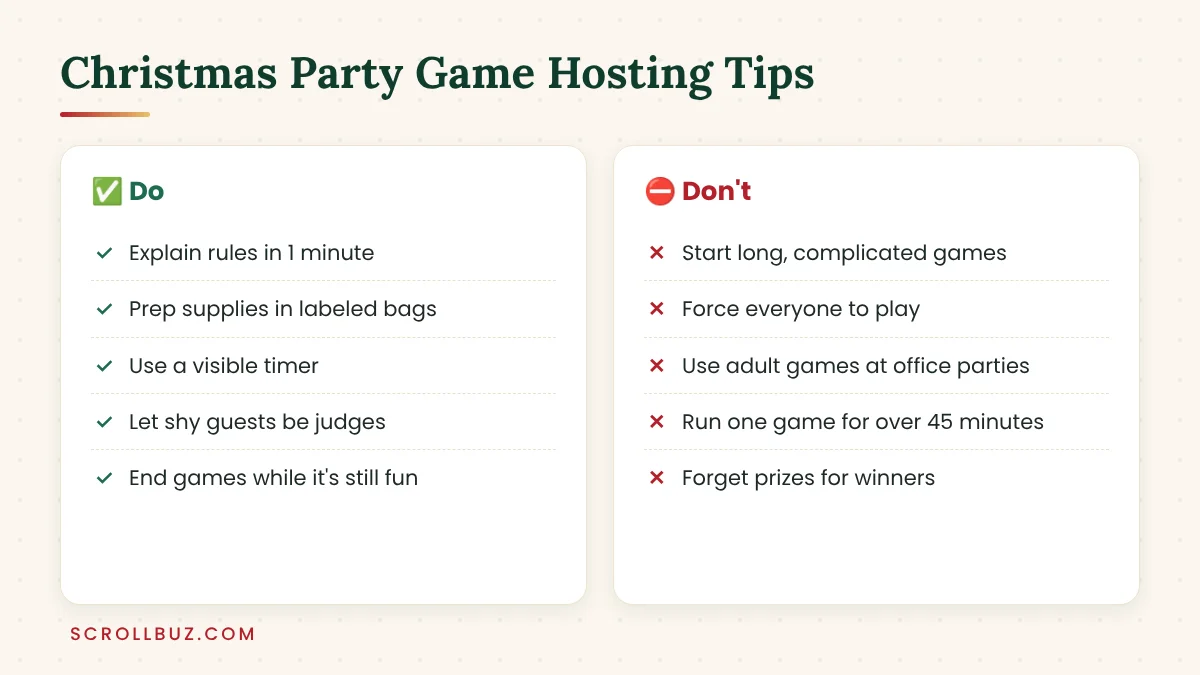 Do and don't tips for hosting Christmas party games
