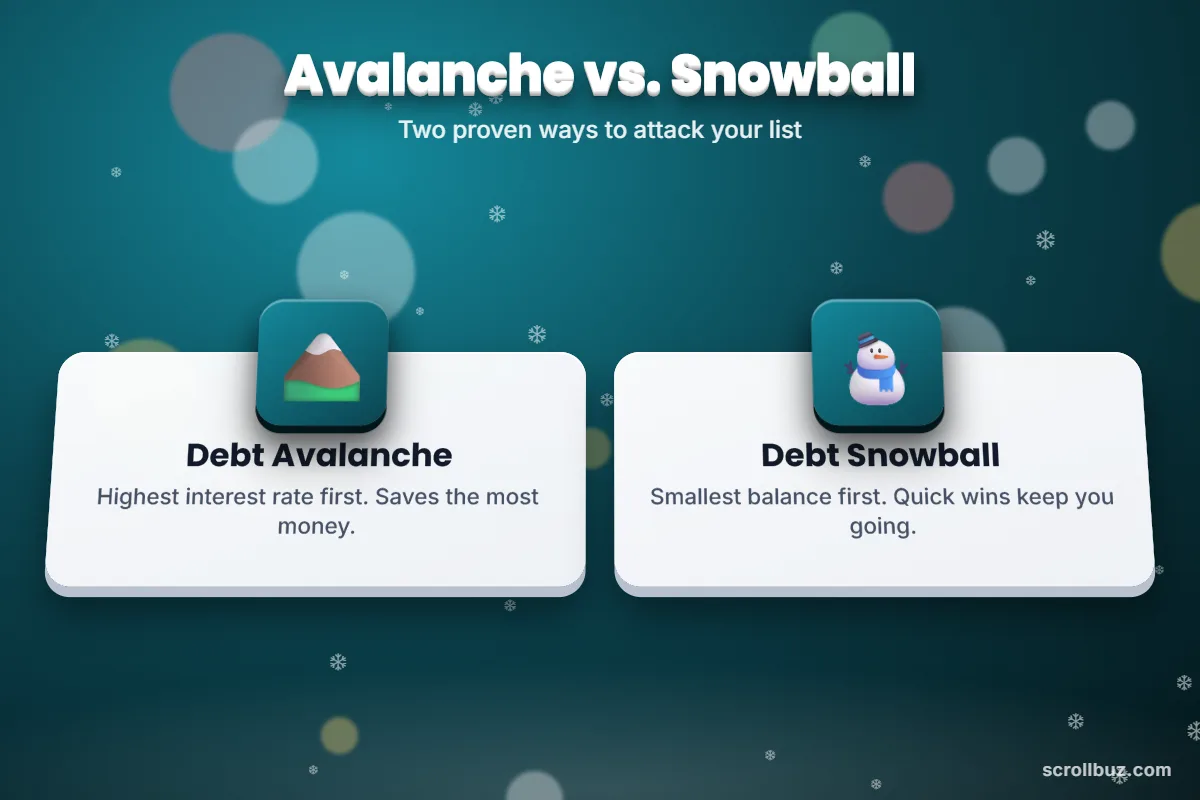 Debt avalanche versus debt snowball methods for paying off holiday debt