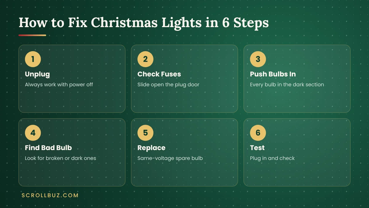 Six steps to fix Christmas lights from unplugging to testing