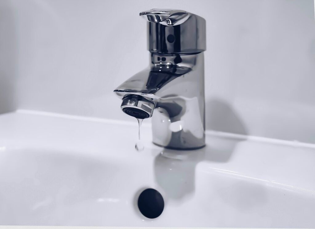 Stainless steel kitchen faucet, a common type that can develop a slow leak