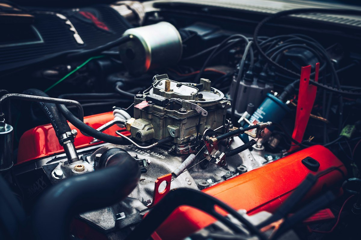 Close-up of a car engine bay under the hood