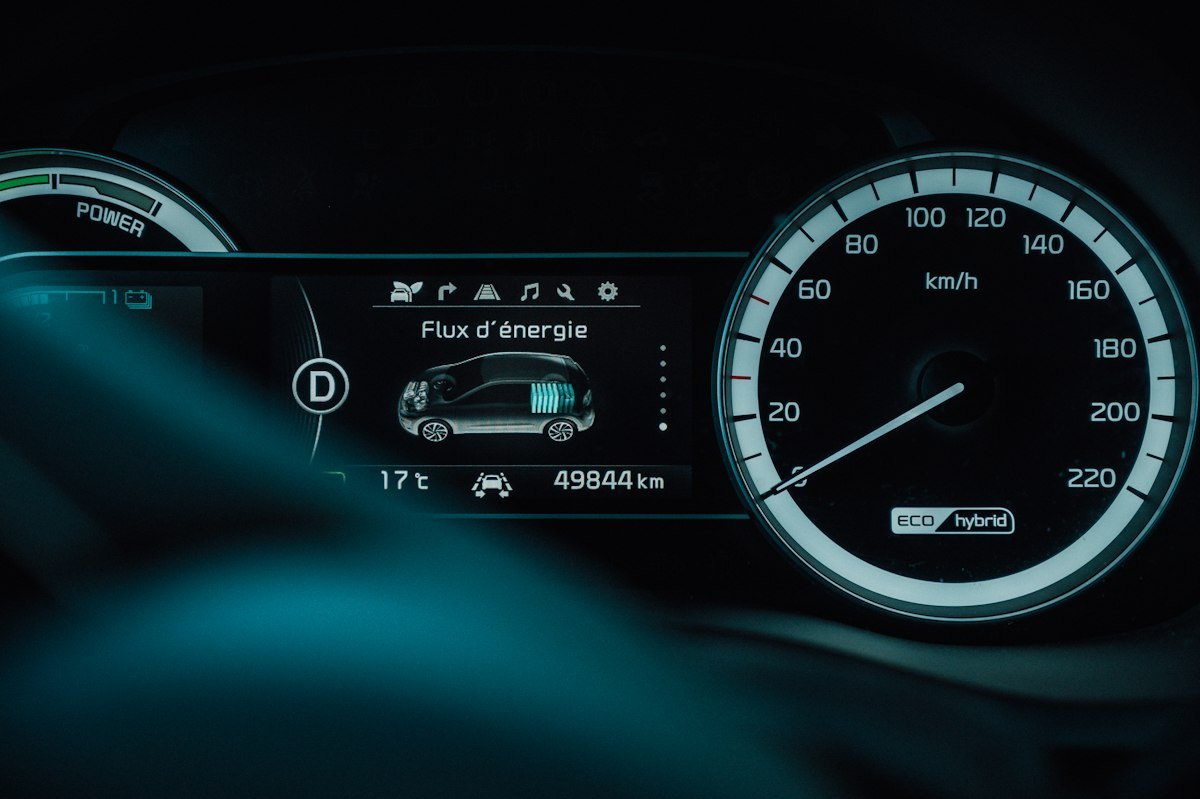 Car instrument cluster showing dashboard gauges