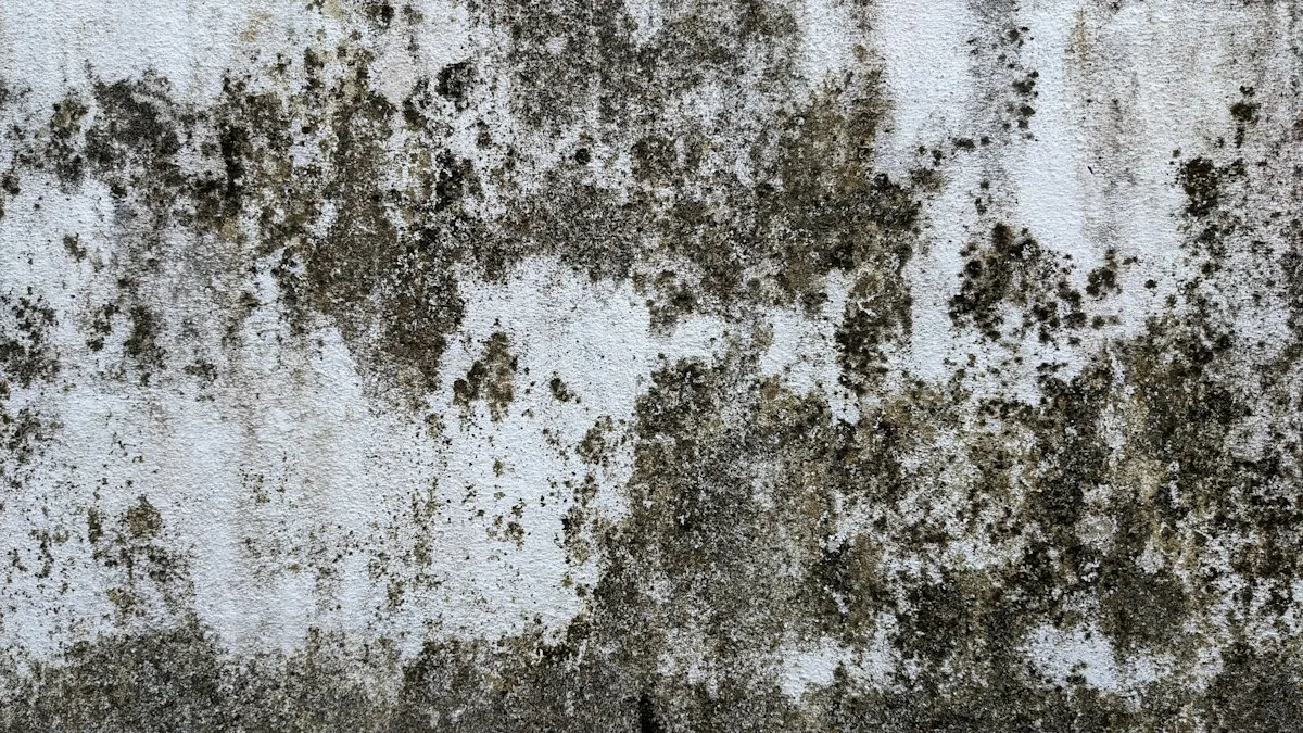 Mold growth on a damp wall, a common cause of musty smell in a house