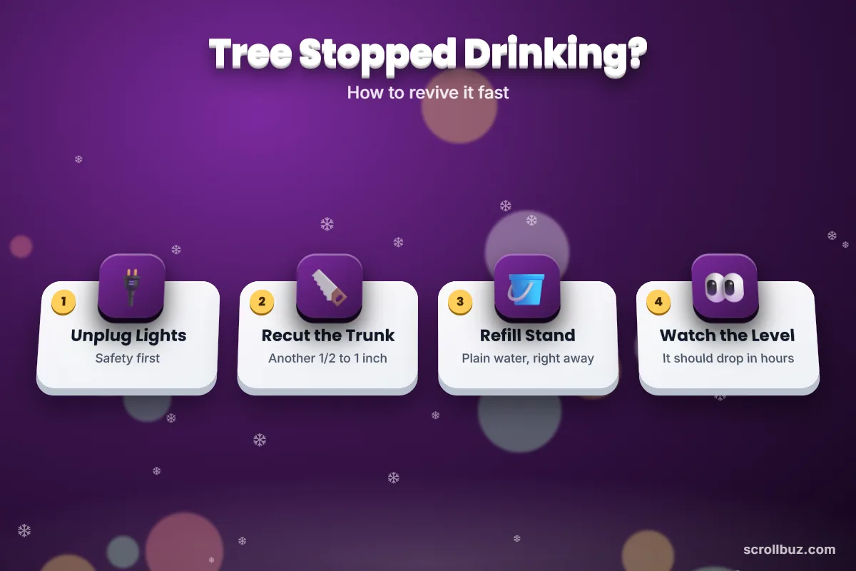 Steps to revive a dry Christmas tree that stopped drinking water